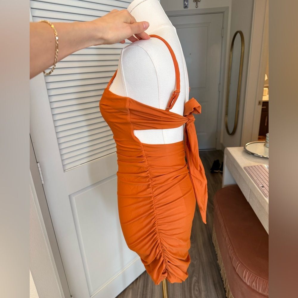 Tiger Mist terracotta orange copper mini dress tie in the back S - Picture 10 of 11